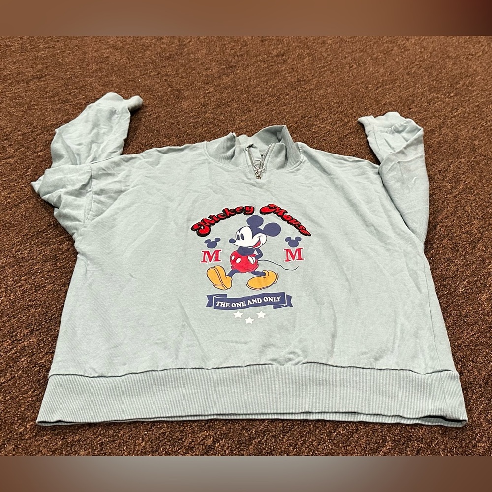 The One and Only Mickey Mouse M Girls Disney hood sweatshirt green quarter zip